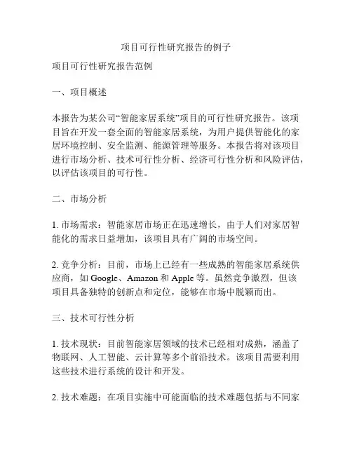 项目可行性研究报告的例子