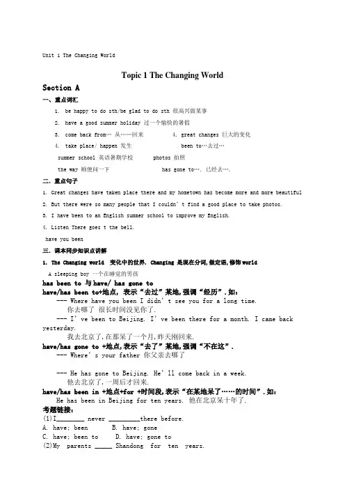 九年级仁爱英语Unittopic知识点讲解及课堂练习