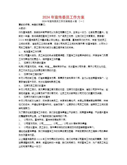 2024年宣传委员工作计划6篇