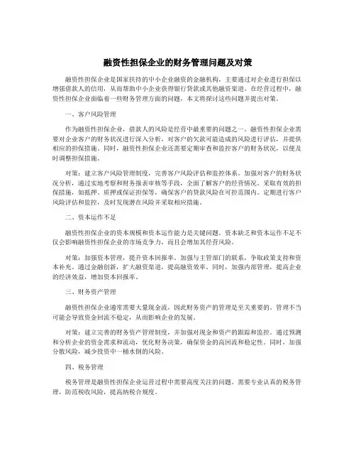 融资性担保企业的财务管理问题及对策