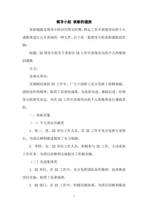 领导小组 表彰的通报