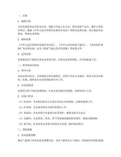 卫生院雷电灾害应急预案