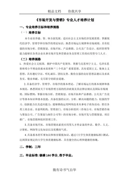 市场开发与营销专业人才培养计划