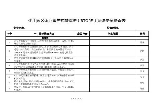 蓄热式焚烧炉(RTO炉)系统安全技术要求检查表