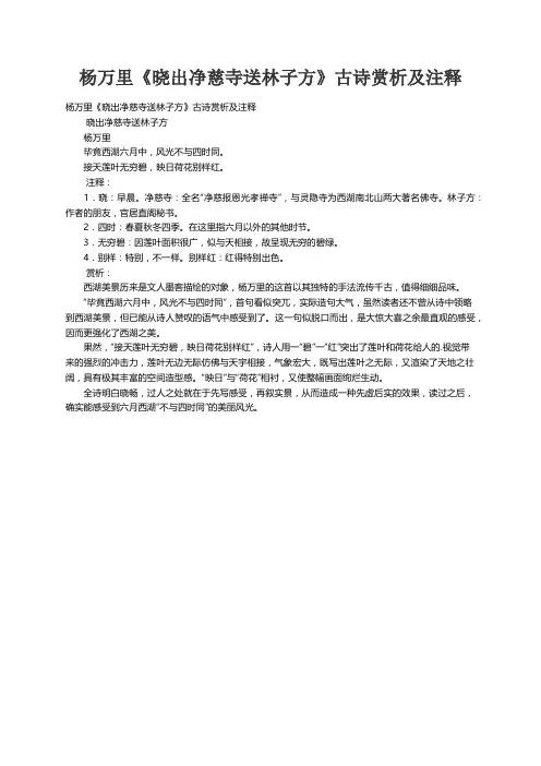 杨万里《晓出净慈寺送林子方》古诗赏析及注释