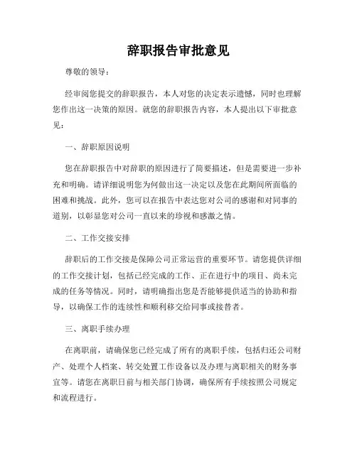 辞职报告审批意见