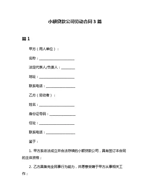 小额贷款公司劳动合同3篇