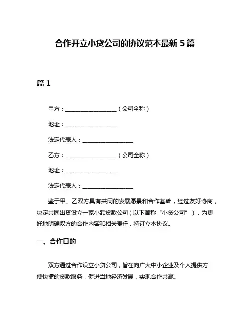 合作开立小贷公司的协议范本最新5篇