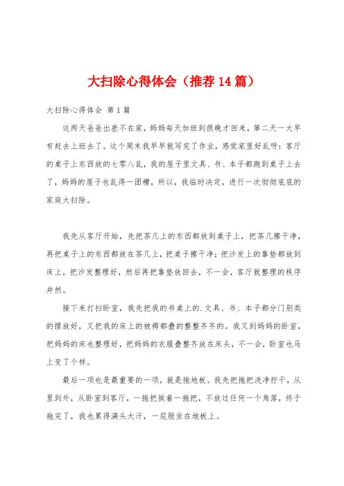 大扫除心得体会(推荐14篇)