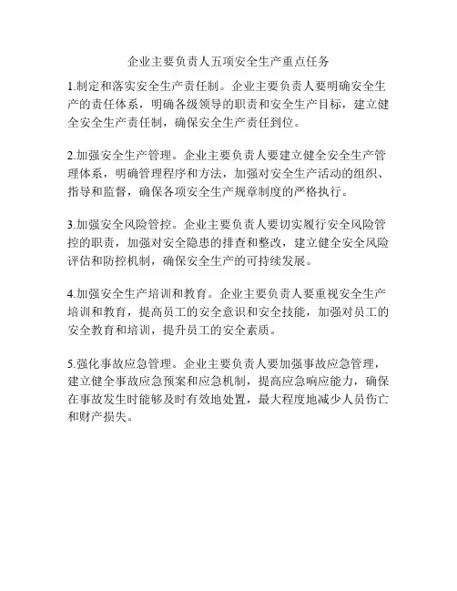 企业主要负责人五项安全生产重点任务