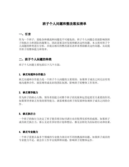 班子个人问题和整改落实清单