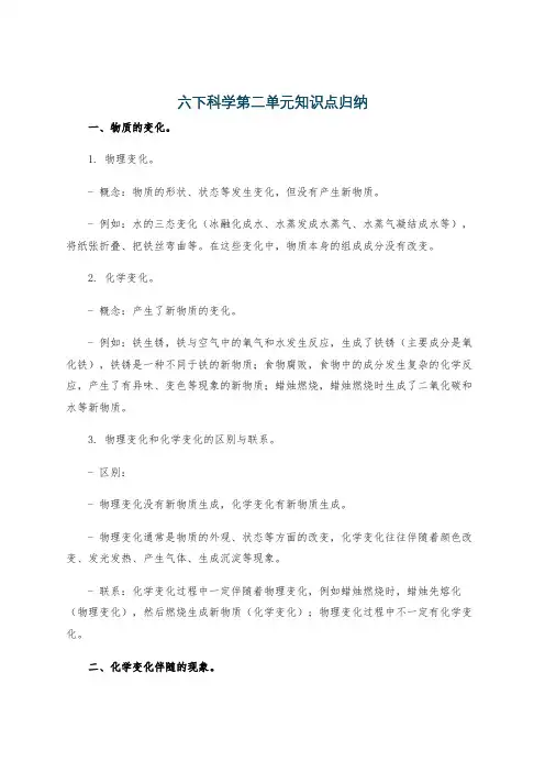 六下科学第二单元知识点归纳
