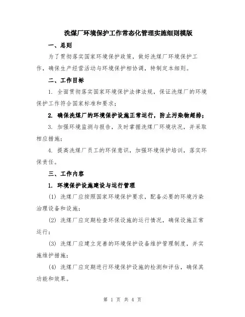 洗煤厂环境保护工作常态化管理实施细则模版