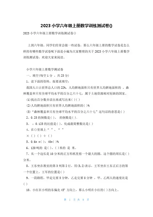 2023小学六年级上册数学训练测试卷()
