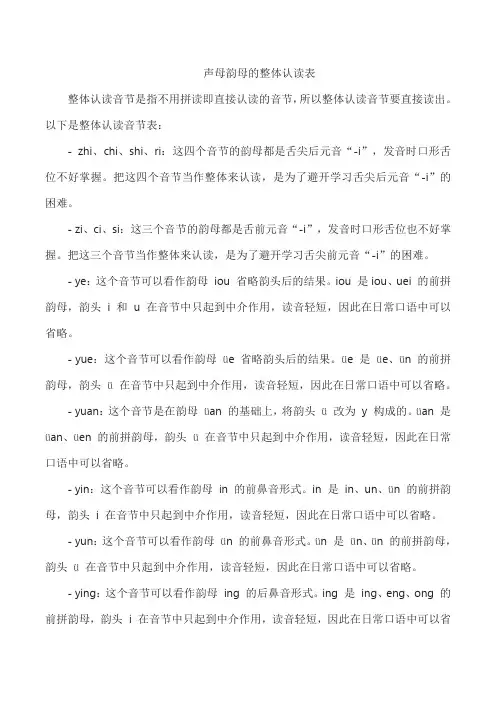 声母韵母的整体认读表