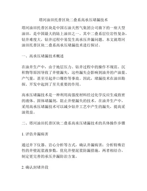 塔河油田托普区块二叠系高承压堵漏技术