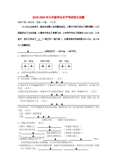 2019-2020年九年级学业水平考试语文试题