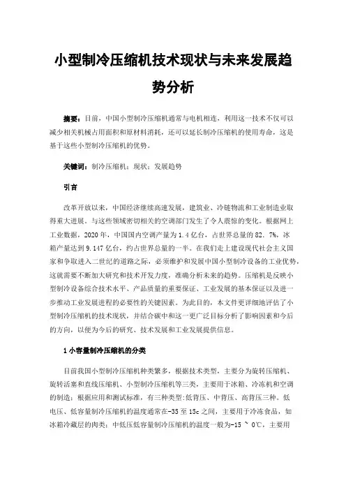 小型制冷压缩机技术现状与未来发展趋势分析