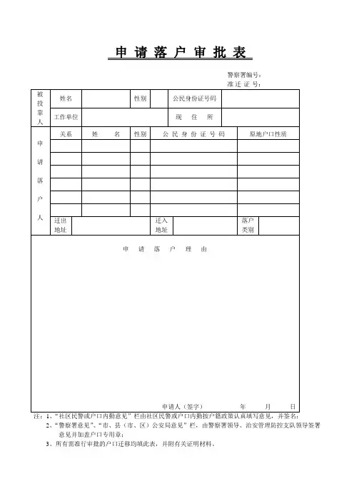 申请落户审批表