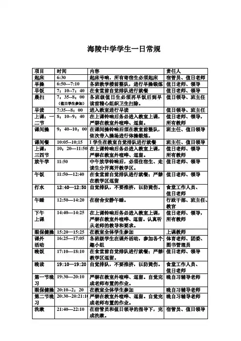 寄宿制学生一日常规