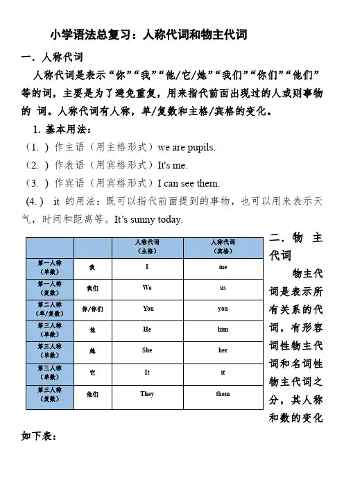 人称代词物主代词(讲义)人教PEP版英语六年级下册