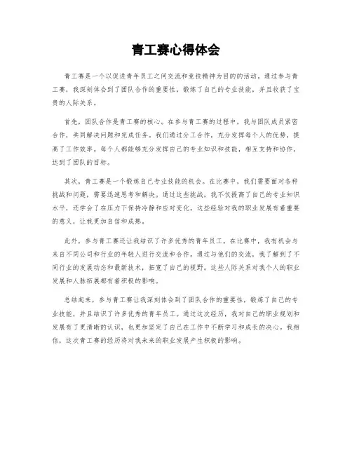 青工赛心得体会