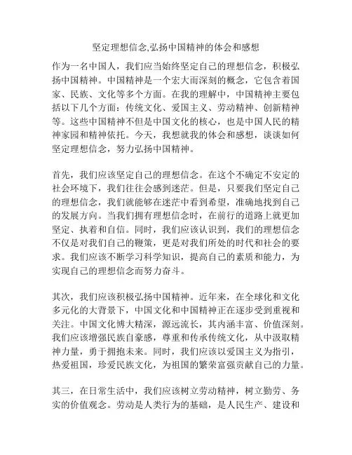 坚定理想信念,弘扬中国精神的体会和感想