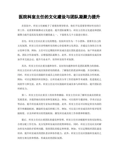 医院科室主任的文化建设与团队凝聚力提升