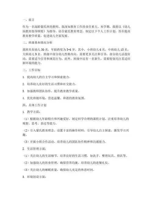 混龄蒙氏班个人工作计划