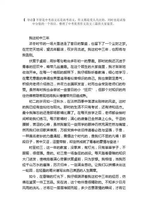 中考优秀作文范文：我这初中三年