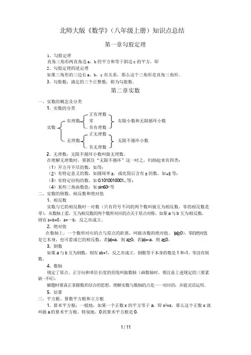 北师大版数学八年级上册重点知识点总结