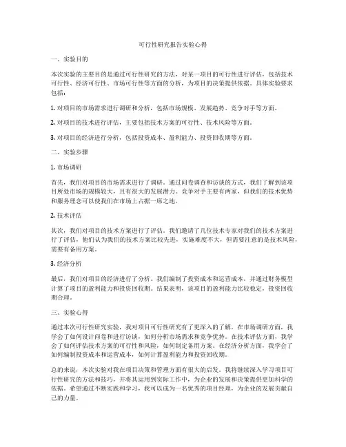 可行性研究报告实验心得