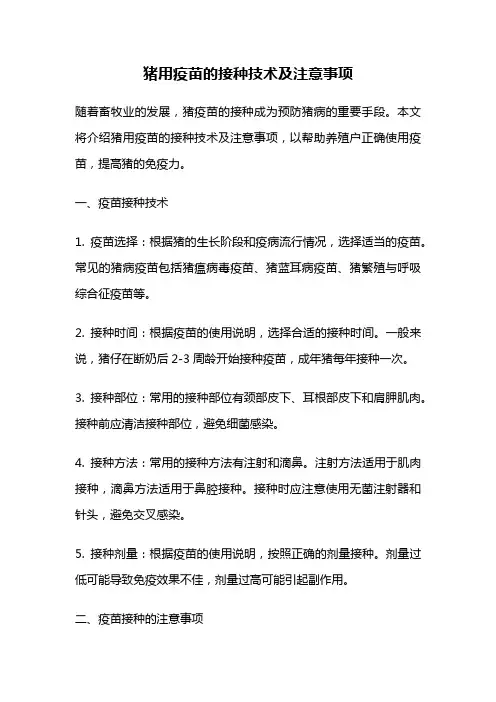 猪用疫苗的接种技术及注意事项