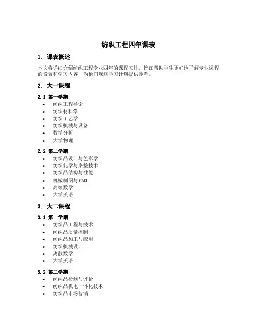 纺织工程四年课表