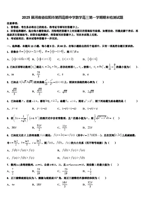 2025届河南省信阳市第四高级中学数学高三第一学期期末检测试题含解析