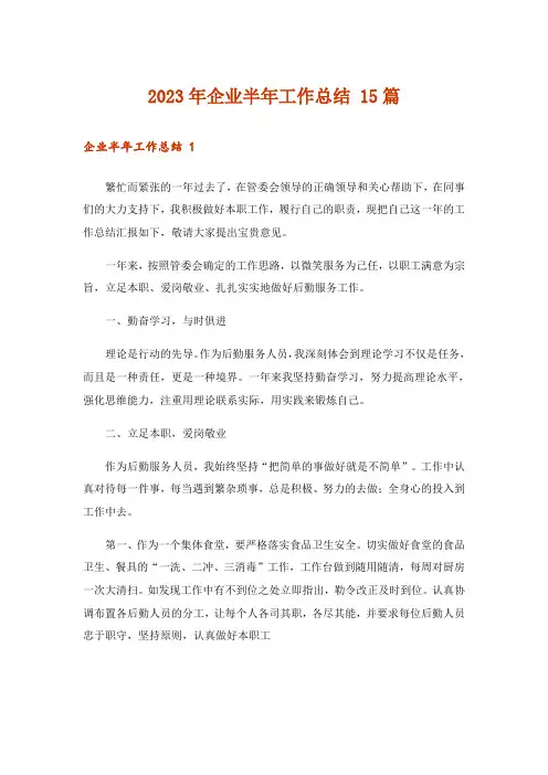 2023年企业半年工作总结 15篇