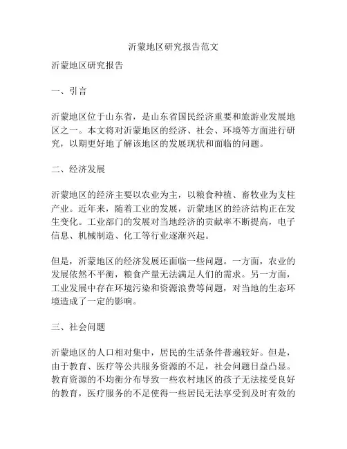 沂蒙地区研究报告范文