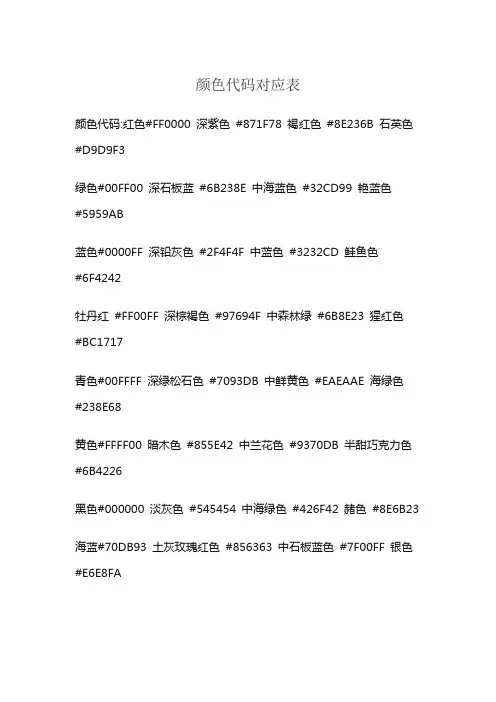 颜色代码对应表