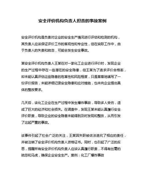 安全评价机构负责人担责的事故案例