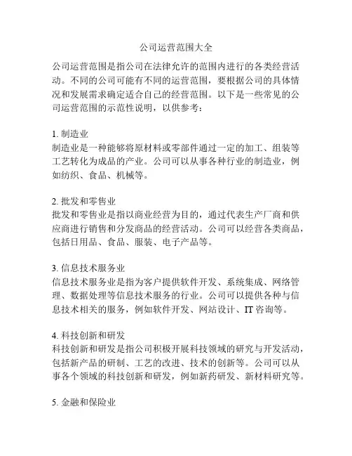 公司运营范围大全