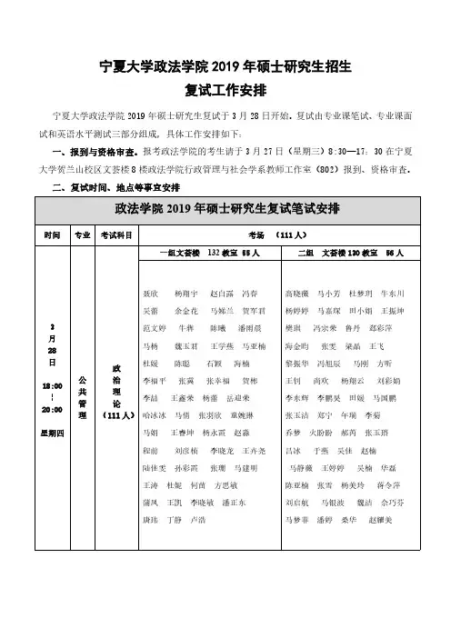 宁夏大学2019年复试安排-政法学院新