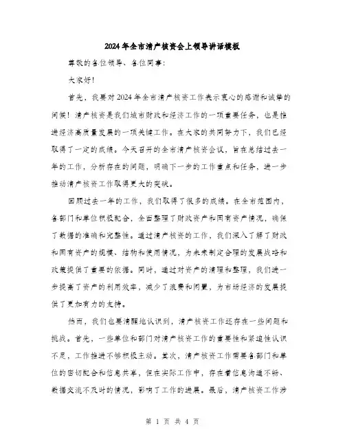 2024年全市清产核资会上领导讲话模板(2篇)