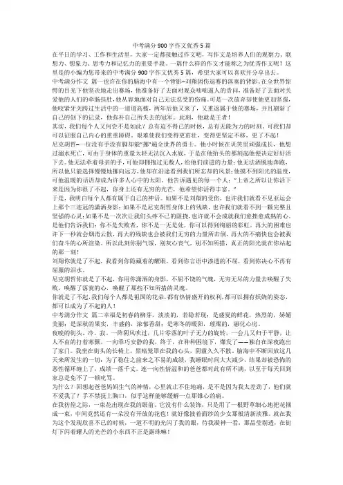 2023最新-中考满分900字作文优秀5篇