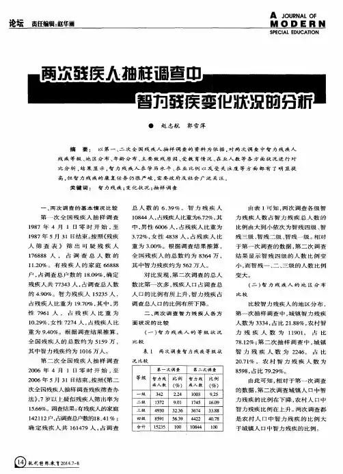 两次残疾人抽样调查中智力残疾变化状况的分析