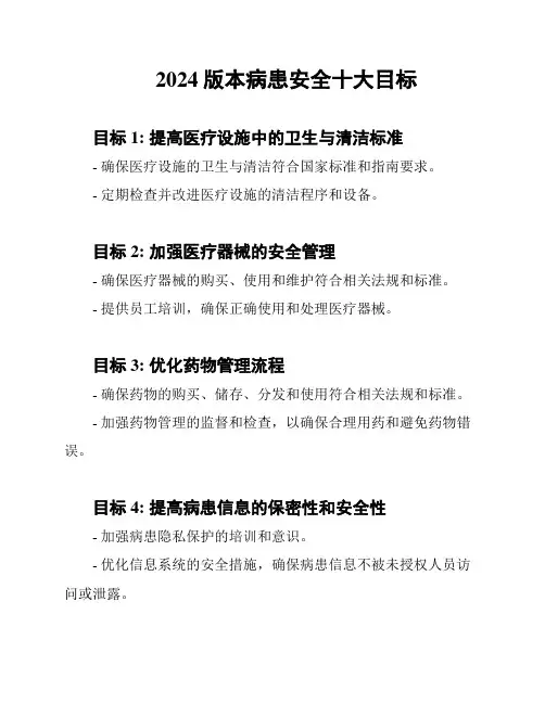 2024版本病患安全十大目标