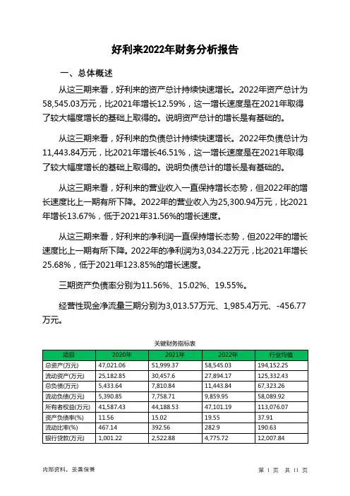 002729好利来2022年财务分析报告-银行版