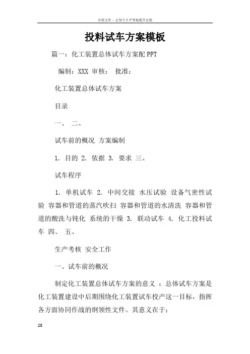投料试车方案模板