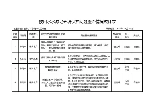 饮用水水源地环境保护问题整治情况统计表