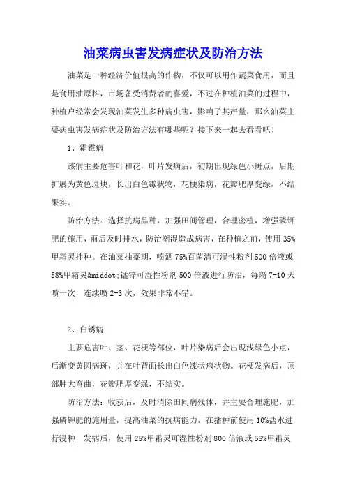 油菜病虫害发病症状及防治方法