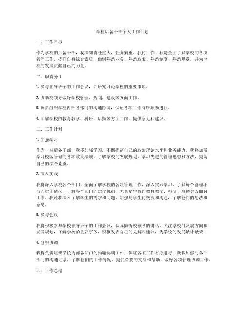 学校后备干部个人工作计划